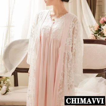 Vintage Oblečenie Čipky Nightgown Sada pre Dámy Víla Výšivky Sleepwear Princezná Šaty, Šaty Dva-kus Ženy, Nové Módne Nightdress