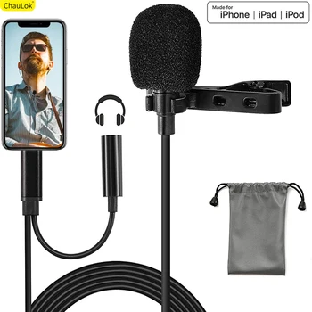 Lavalier Klope Mikrofón pre iPhone 12 11 Pro Max XS XR SE X 8 Mini Klip na MIKROFÓN s Slúchadlá na YouTube Video Nahrávanie