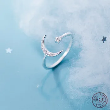 WANTME Otvorenie Nastaviteľné Roztomilý Minimalistický Hviezdy, Mesiac, Prstene pre Ženy Originálne 925 Sterling Silver Jemné Šperky Príslušenstvo