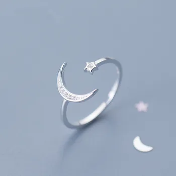 WANTME Otvorenie Nastaviteľné Roztomilý Minimalistický Hviezdy, Mesiac, Prstene pre Ženy Originálne 925 Sterling Silver Jemné Šperky Príslušenstvo