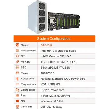 BTC-D37 Riserless Ťažba základnej Doske 8 GPU Bitcoin Mail Etherum Ťažba Podporu 10600/1600MHz CPU Nastaví
