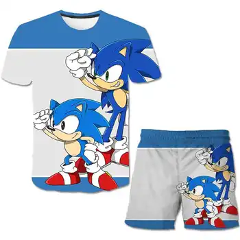 4-14Y Deti Baby Boy Šaty Sonic T shirt Lete 3D Tlačových zostáv 2 ks Krátke Sleeve T-Shirt+Šortky Dieťa Chlapec Deti Oblečenie Sady