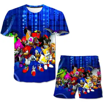 4-14Y Deti Baby Boy Šaty Sonic T shirt Lete 3D Tlačových zostáv 2 ks Krátke Sleeve T-Shirt+Šortky Dieťa Chlapec Deti Oblečenie Sady
