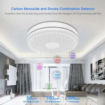 Tuya Smart WiFi Dym, Oxid Uhoľnatý Kompozitné Domov Požiarny Detektor Dymu, Alarm Senzor Smart Home Security Automatizácie