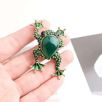 Pomlee 2021 Nový Crystal Koruny Žaba Brošňa pre Ženy, Zelená Farba Smalt Zvierat Brošňa Kolíky Luxusné Vintage Šperky Príslušenstvo