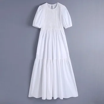 LVWOMN Za Ženy Šaty 2021 Letné Biele Krátky Rukáv Midi Šaty Žien Oblečenie Ruched Elastické Elegantné Oblečenie pre voľný čas Župan Femme