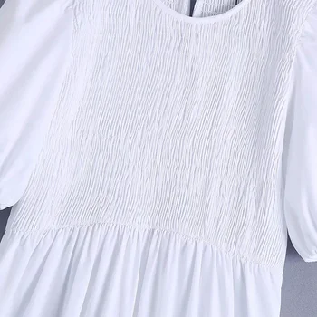LVWOMN Za Ženy Šaty 2021 Letné Biele Krátky Rukáv Midi Šaty Žien Oblečenie Ruched Elastické Elegantné Oblečenie pre voľný čas Župan Femme