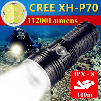 4*XHP70 Profesionálne LED Potápanie Blesk, pod vodou 100M Ponoriť Video Vyplniť Svetlá IPX-8 Nepremokavé 18650 Outdoor, Lov Horák