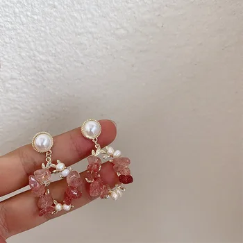 Kórejský nový dizajn a módne šperky vyrábané ručne sladkovodné perly prírodné kamenné kruhové náušnice žena retro náušnice