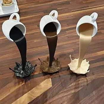 4 Farby, Kreatívne 3D Plávajúce Rozliatiu Šálku Kávy Socha Rozliatiu Coffe Liatím Splash Dekor Bar, Kaviareň v Kuchyni Jedinečné Remeslo