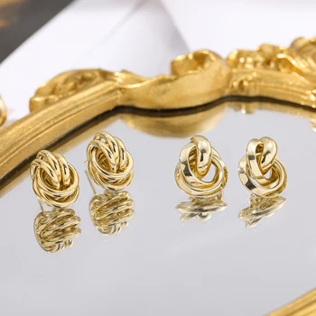 2021 Módne Zlato Viacvrstvových Duté Kovové Twisted Náušnice pre Ženy Klasické Veľké Geometrické Stud Náušnice Vyhlásenie Šperky