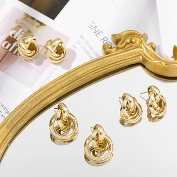 2021 Módne Zlato Viacvrstvových Duté Kovové Twisted Náušnice pre Ženy Klasické Veľké Geometrické Stud Náušnice Vyhlásenie Šperky
