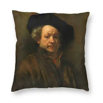 Snímanie autoportrétu Pomocou Rembrandt Van Rijn Vankúš Sofa Dekorácie Slávny holandský Maľovanie Námestie Hodiť Vankúš 45x45cm