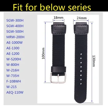 Nové Dorazí 18 mm Čierny nylon Popruh pre Casio AE-1200WH AQ-S810W SGW-400H SGW-300H Watchband Pin Sponou Pásik Hodiniek na Zápästí Náramok