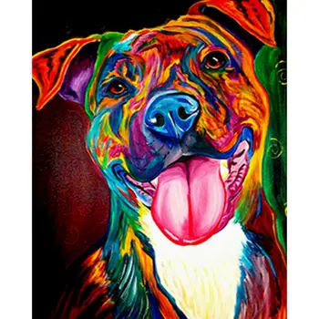 Zarámovať obraz Čísla DIY Zvieratá Šťastie, Veľký jazyk psa Akrylová Farba Moderné Nástenné Art Obraz Jedinečný Darček Pre Home Decor