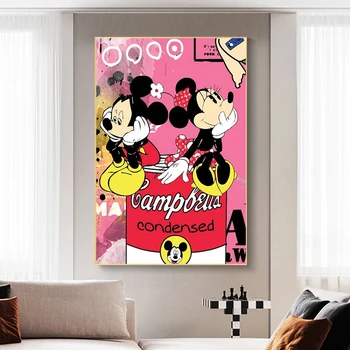 Karikatúra Disney Mickey Mouse a Ružová Leopard Plátno Maľovaní Plagátov a Tlačí na Steny Umenie Deti Miestnosti Dekorácie, Obrázky
