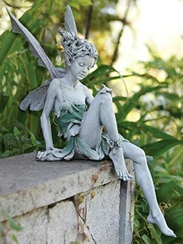 Kvetinová Víla Socha Sedí Umenie Sochárstvo Figúrky Záhrada Ornament Anjel Krídla Živice Plavidlá, Terénne Úpravy Domáce Dekorácie Vonkajšie