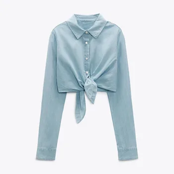 DiYiG ŽENA 2021 lete nové príležitostné dámske oblečenie bowknot klope dlhý rukáv single-breasted pure color jednoduchý štýl tričko ZA