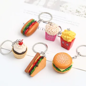 2021 Nové Ručné Simulácia Hot Dog Keyring Tortu Sandwich Keyring Hranolky Popcorn Hamburger Keychains Prívesok Potravín