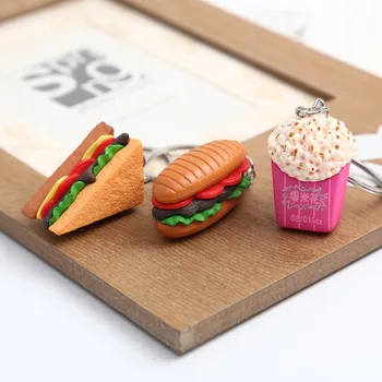2021 Nové Ručné Simulácia Hot Dog Keyring Tortu Sandwich Keyring Hranolky Popcorn Hamburger Keychains Prívesok Potravín