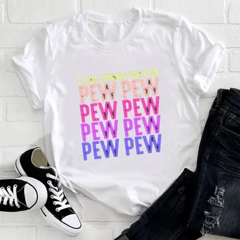 Ženy T-Shirt Pew Pew Madafakas Tlačiť T-Shirt Bežné Dámy Tshirt Nové Letné Nadrozmerné T Shirt Ženský Čaj Camisetas Graphic Tee