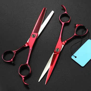 Profesionálne japonsko 440c 9cr 6 palcový červené Víno strih vlasov nožnice na rezanie holič makas účes rednutie kadernícke nožnice na plech nožnice