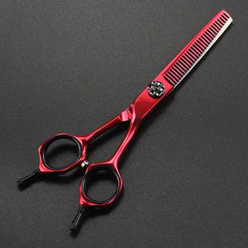 Profesionálne japonsko 440c 9cr 6 palcový červené Víno strih vlasov nožnice na rezanie holič makas účes rednutie kadernícke nožnice na plech nožnice