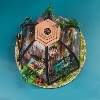 DIY miniatúrne drevený domček pre bábiky Hviezdne nebo kvet dom, Nábytok pre bábiky Malé mini doll house pre deti narodeninám
