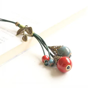 Retro etnický štýl Ručné keramické korálky sveter reťazec Dlhý náhrdelník N302