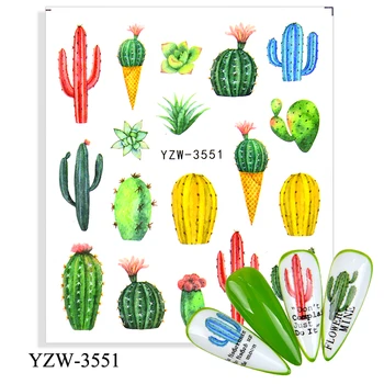 1pcs Kaktus Nálepky na Nechty Leaf Vody Prenos Jazdec, Nálepky na Nechty, umeleckou Výzdobou Vodoznak Dekorácie DIY Manikúra Tetovanie