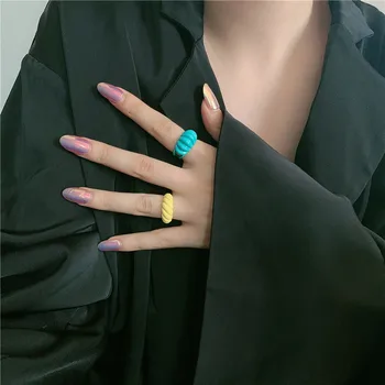 Kórejský Módne Duté Špirála Nepravidelný Geometrické Reťazca Ručne maľované Otvoriť Krúžok Pre Ženy Trendy Pevných Twisted Krúžky Strana Šperky