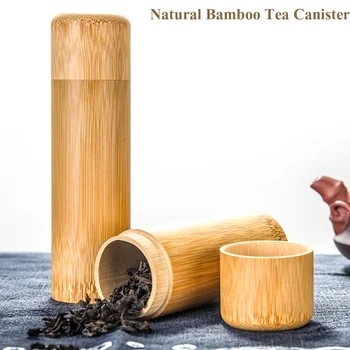 Eco-priateľský Jar Prenosné Čaj Kanister Veko Ručne vyrábané Prírodné Kontajner Kolo Bambusu Úložný Box Držiteľ Čaj Umelecké potreby
