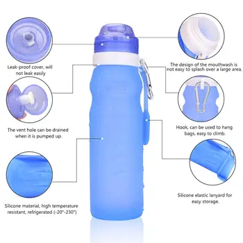 400 ML Skladacie Silikónové Fliaš Vody s hákom BPA Free Únik Dôkaz Skladacia Cestovná Šport a Outdoorové Fľaše s Vodou Prenosné