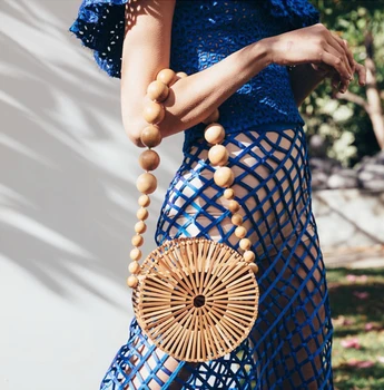 Bohemia, štýl módne ženy bambusu tkané taška na rameno Crossbody ratan tkané vak outdoor plážová taška kabelka