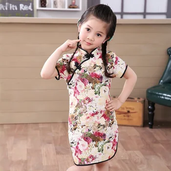 2021 baby girl Čínske šaty šaty, letné štýl infantis bavlna&L Tradičné šaty červené nový rok party qipao