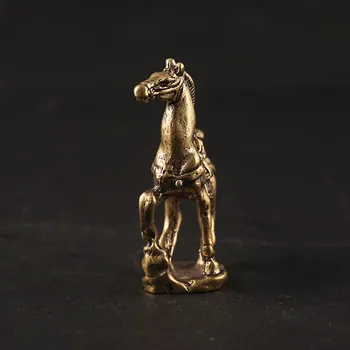 Kôň Miniatúrne Figúrky Socha Pevné Medené Čistej Mosadze Ručné Remeslá Zverokruhu Šťastie Feng Shui Pre Pracovnú Plochu-Desk Ornament Domova