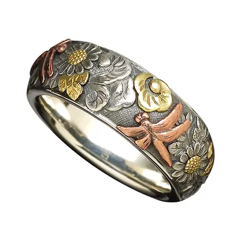 Vintage Kvet Ručné Farba Kvetu Zvierat Krúžok Šperky Veľkosť 6-13 nehrdzavejúcej ocele, prstene príslušenstvo indické šperky, móda