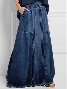 Sukne dámske 2021 Vintage Výdatne Denim Sukne dámske Letné Vysoký Pás Halfskirt Úplne Nové Dámske' Longdress Elegantné Jeseň