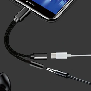 2 v 1 Audio Adaptér pre Nabíjanie, Slúchadlá Kábel Typu C Aux 3,5 mm Jack Pre Huawei P30 Samsung Galaxy S20 Plus Dual Typ C Splitter
