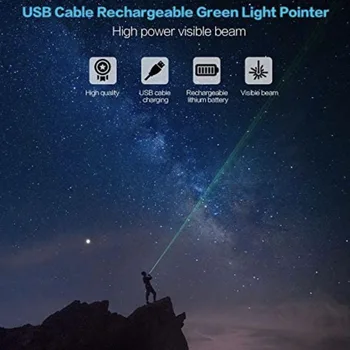 Vysoký Výkon 532nm Zelená Laserové Ukazovátko USB301 Prenosné Dobíjacie Nastaviteľné Zaostrenie s Viditeľným Mulitple Lúč s akumulátorom