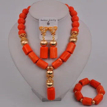 Červená/Biela/Oranžová Afriky Korálky Šperky Set Nigérijský Svadobné Coral Korálky Náhrdelník Svadobné Šperky Sady 2-17-A4