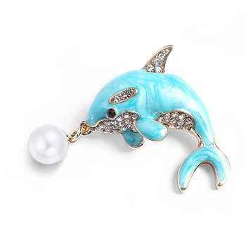 Muylinda Smalt Pin Dolphin Simulované Perly Brošňa Šperky Vintage Drahokamu Oblečenie Šatku Klip Príslušenstvo Brošňa Pre Ženy