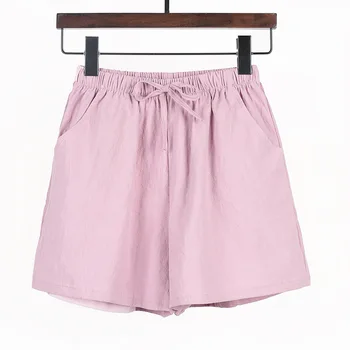 Ženy šortky v Lete Bežné Pevná Bavlnená posteľná Bielizeň šortky s vysokým pásom voľné šortky pre dievčatá Mäkké Pohode žena krátke S-XL