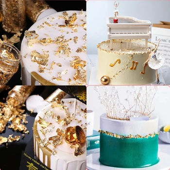 Jedlé Triedy pravej Gold Leaf Schabin Vločky Zlato Cake Decoration DIY Čokolády Dekor Na Happy Birthday Party Pečenia Dodávky