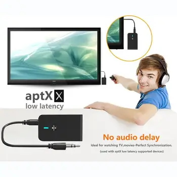 Bluetooth 5.0 Vysielač, Prijímač 2 V 1 Audio Adaptér Bezdrôtovej siete APTX Nízku latenciu Pre automobilový TV PC Reproduktor, konektor pre Slúchadlá 3,5 MM Aux Jack