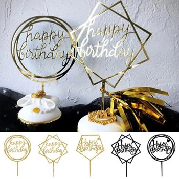 10PCS Gold Silver Black Akryl Ručné písanie Happy Birthday Cake Vňaťou Dezert Dekorácie na Narodeninovej Party Krásne Darčeky