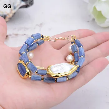 GG Šperky 4Rows Umelé White Pearl Modrá Kyanites Cz Reťazca Náramkom Ručné Pre Ženy