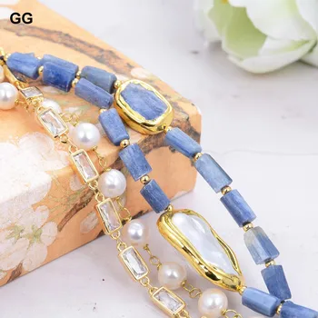 GG Šperky 4Rows Umelé White Pearl Modrá Kyanites Cz Reťazca Náramkom Ručné Pre Ženy