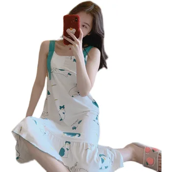 Letné Nové Vesta Nightdress Žien Cartoon Sexy Nightgown Žena Tenké kórejský Princezná Sladké Odev Domáce Oblečenie Sleeopwear