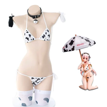 Japonské Anime Super Sonico Krava Cosplay Kostým Lolita dievèa Roztomilý Bikini Vyhovovali Bielizeň Sexy Podprsenka a Nohavičky priesvitný Set spodnej Bielizne Pančuchy